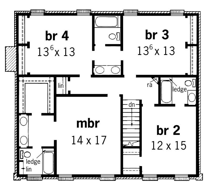 Floor Plan Second Story of Country Plan #164-1151