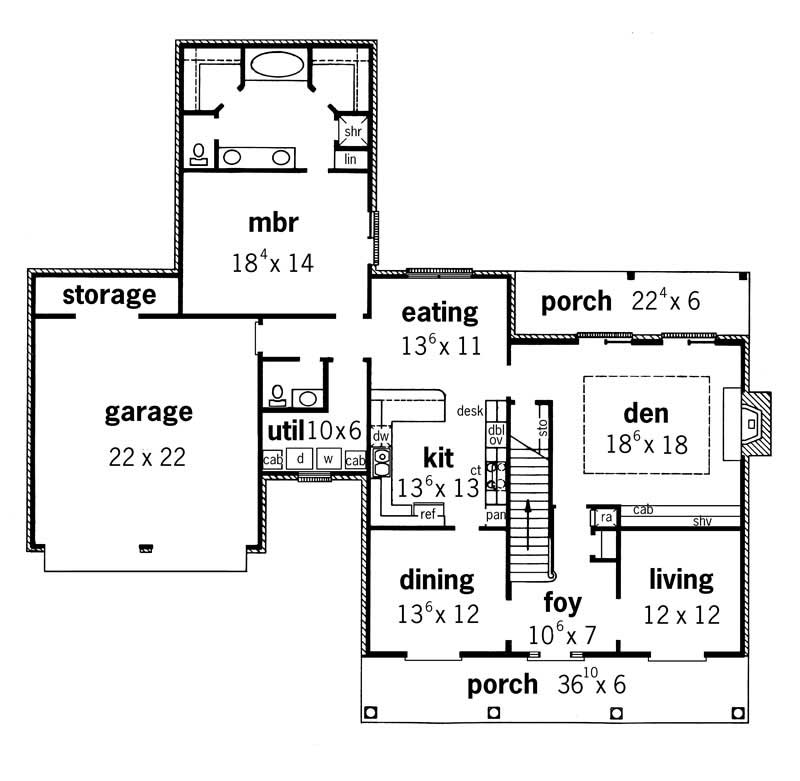 Floor Plan First Story of Cape Cod Plan #164-1154