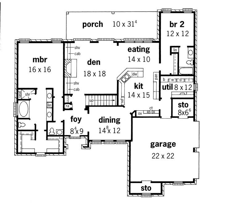 Floor Plan First Story of European Plan #164-1155