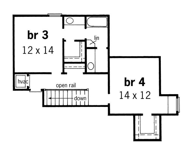 Floor Plan Second Story of European Plan #164-1155