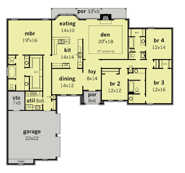 Floor Plan First Story of Ranch Plan #164-1156