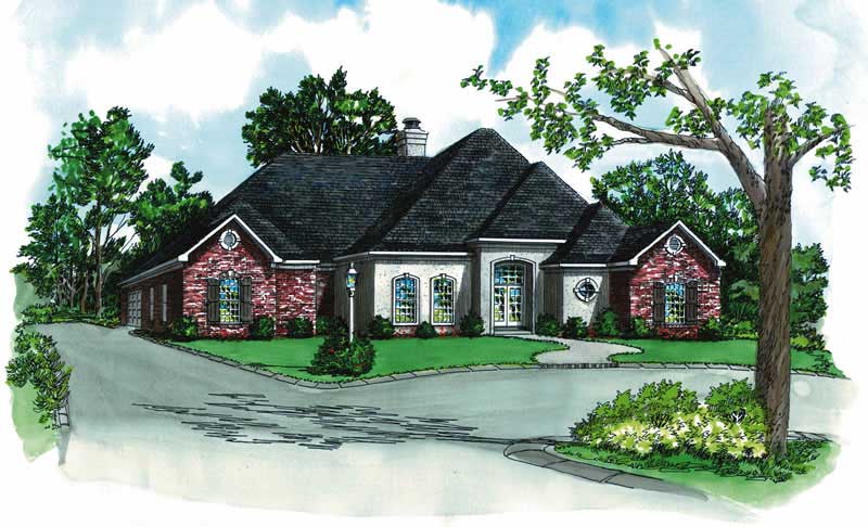 French House plan front elevation.