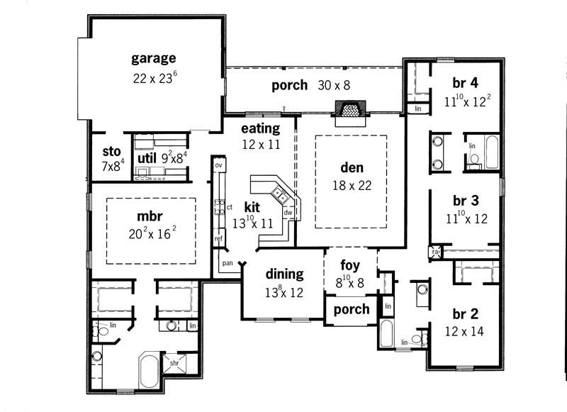 Floor Plan First Story of French Plan #164-1157