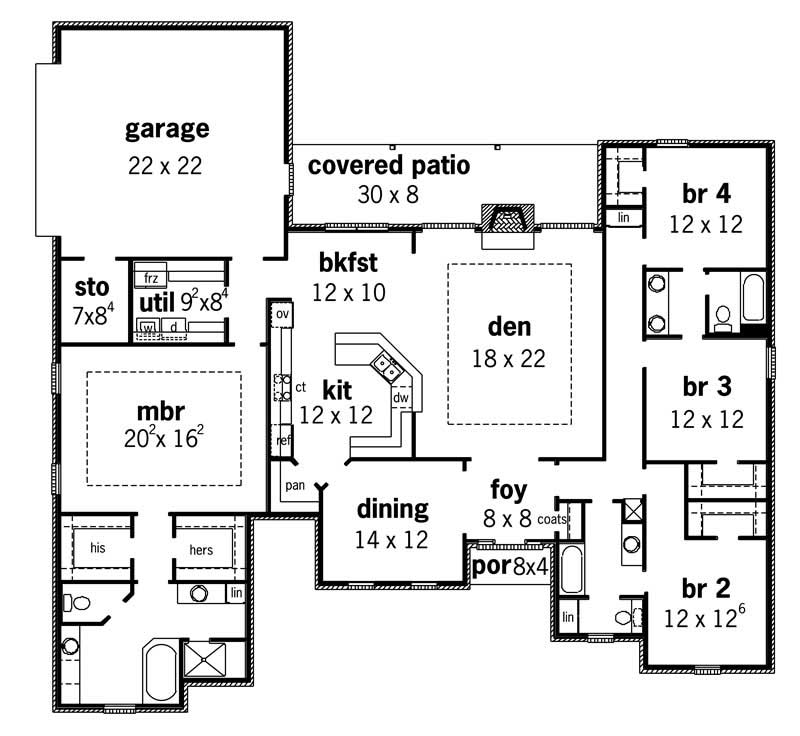 Floor Plan First Story of Country Plan #164-1158