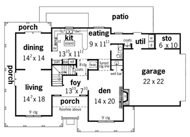 Floor Plan First Story of Country Plan #164-1159