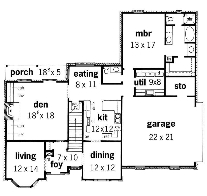 Floor Plan First Story of Country Plan #164-1162
