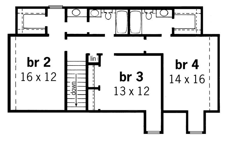 Floor Plan Second Story of Country Plan #164-1162