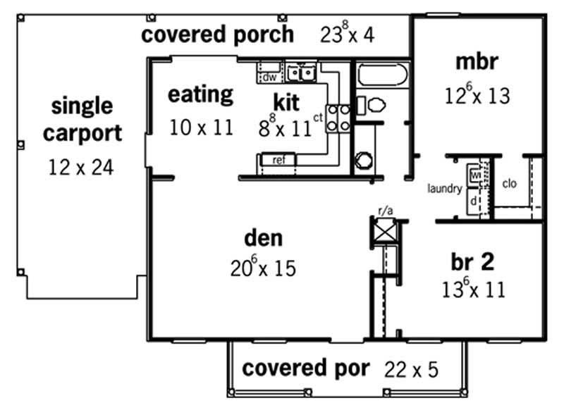 Floor Plan First Story of Country Plan #164-1163