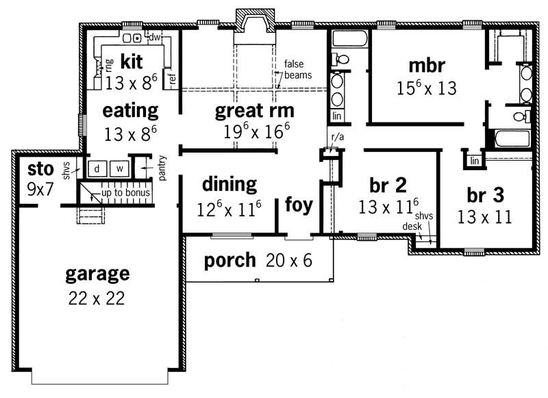 Floor Plan First Story of Country Plan #164-1165