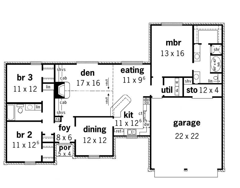 Floor Plan First Story of Acadian Plan #164-1167
