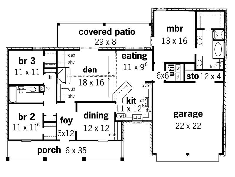 Floor Plan First Story of Country Plan #164-1168
