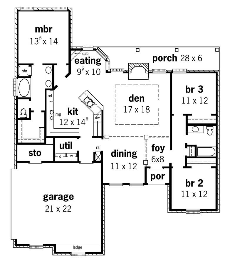 Floor Plan First Story of Country Plan #164-1169
