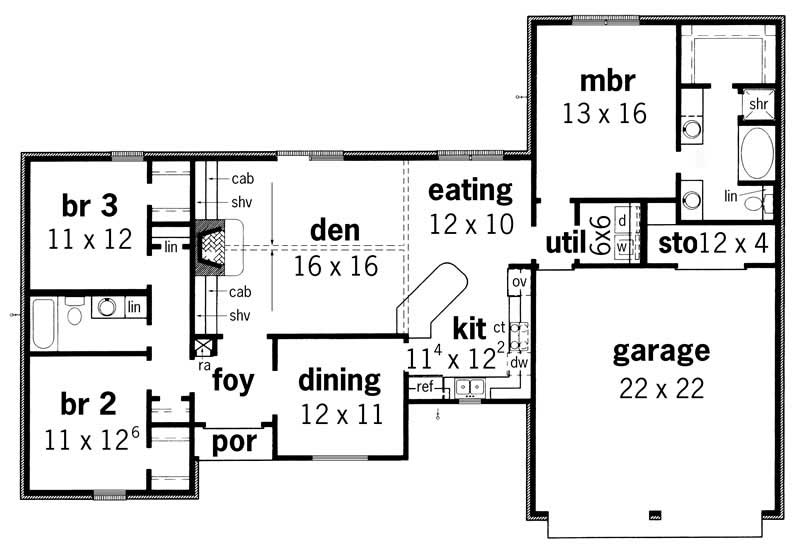 Floor Plan First Story of European Plan #164-1170