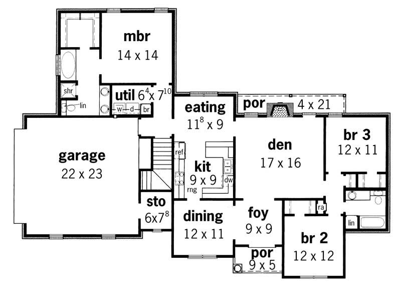 Floor Plan First Story of European Plan #164-1171