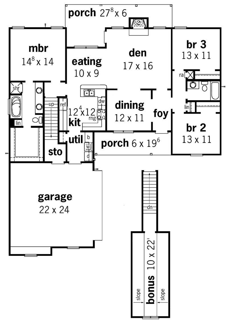 Floor Plan First Story of Country Plan #164-1172