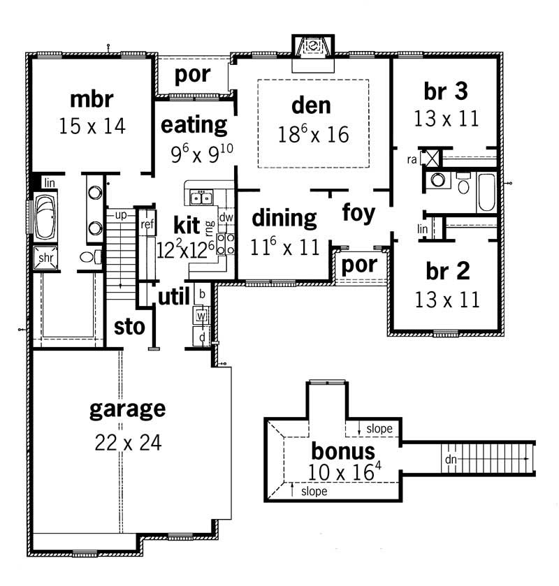 Floor Plan First Story of Country Plan #164-1173