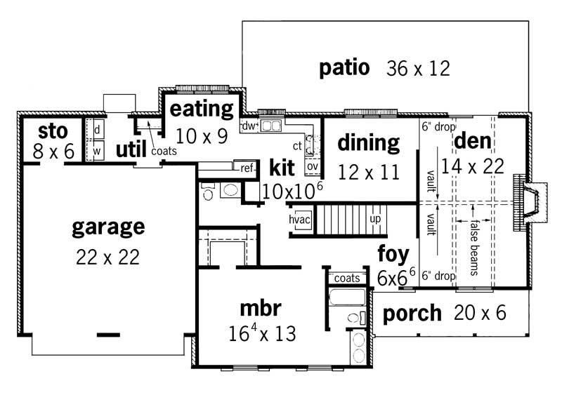 Floor Plan First Story of Cape Cod Plan #164-1177