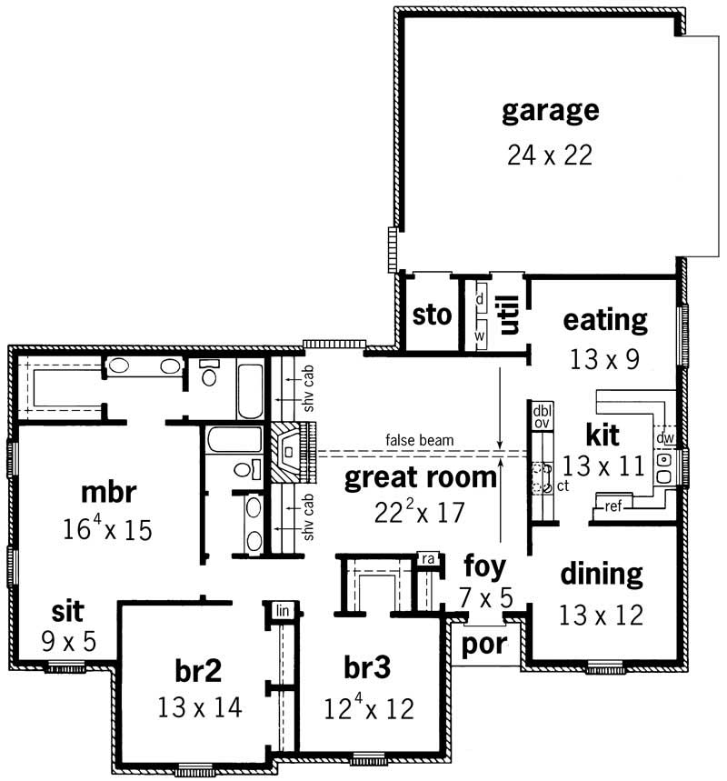 Floor Plan First Story of Country Plan #164-1179