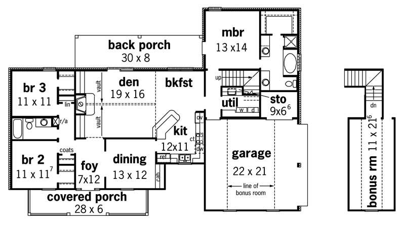 Floor Plan First Story of Country Plan #164-1182
