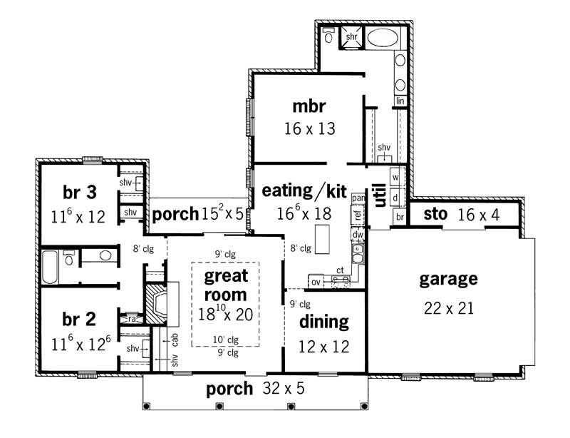 Floor Plan First Story of Country Plan #164-1183
