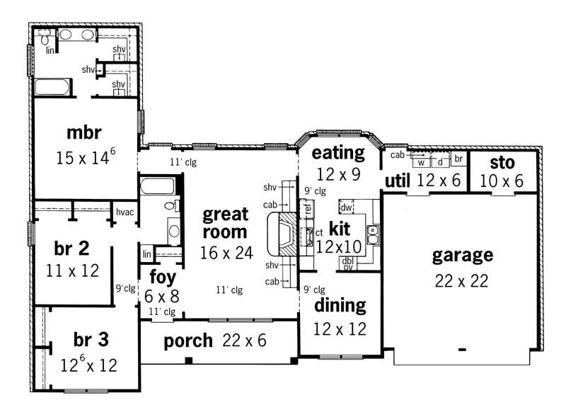 Floor Plan First Story of European Plan #164-1185