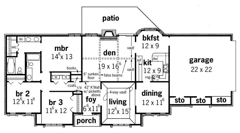 Floor Plan First Story of Country Plan #164-1187