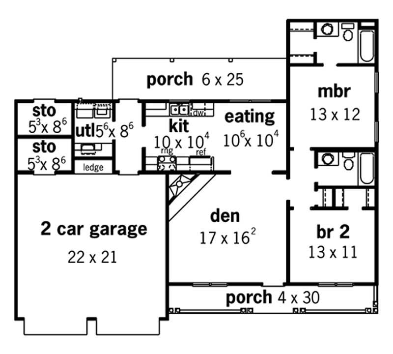 Floor Plan First Story of Country Plan #164-1188
