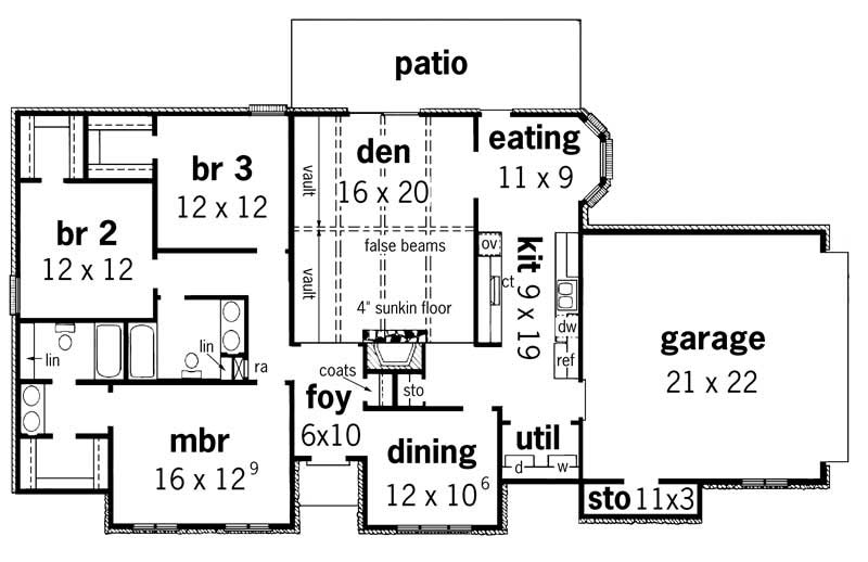 Floor Plan First Story of Country Plan #164-1192