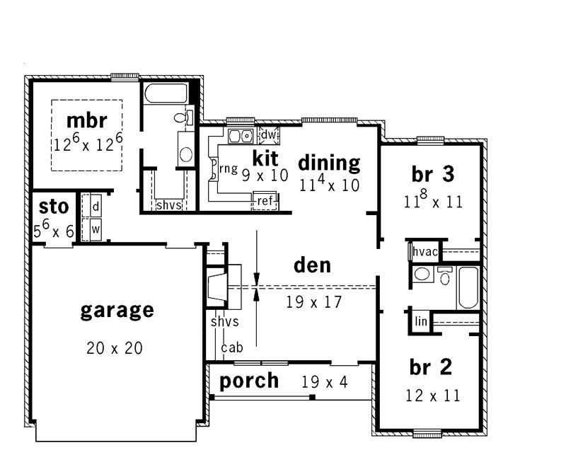 Floor Plan First Story of Country Plan #164-1195