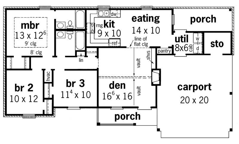 Floor Plan First Story of Country Plan #164-1196