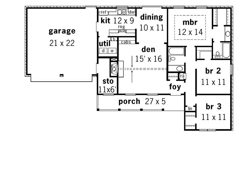 Floor Plan First Story of Country Plan #164-1197