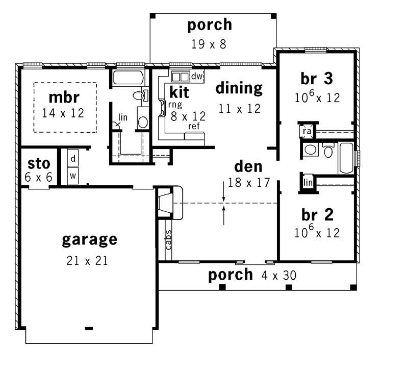 Floor Plan First Story of Country Plan #164-1198