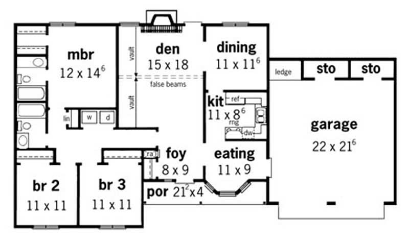 Floor Plan First Story of Country Plan #164-1199