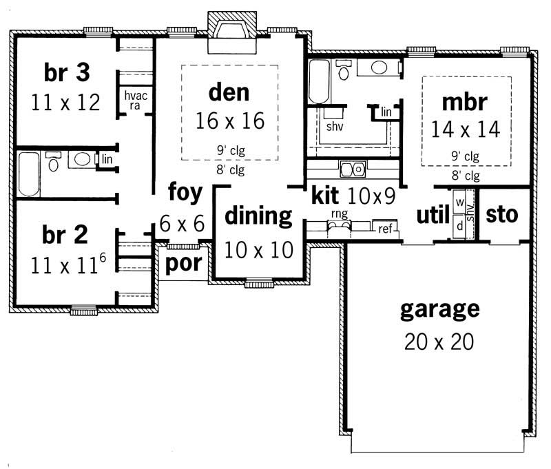 Floor Plan First Story of European Plan #164-1202
