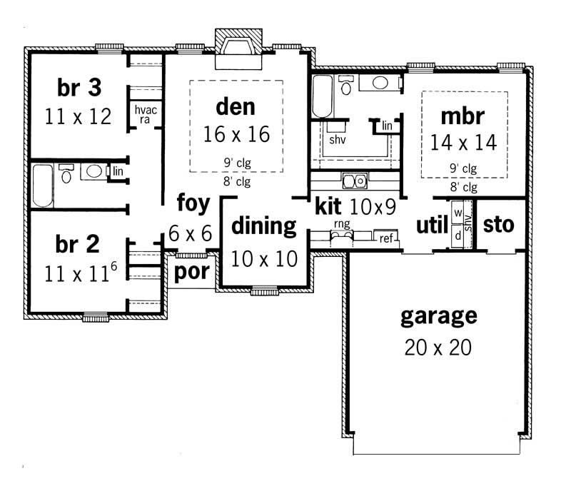 Floor Plan First Story of Country Plan #164-1203