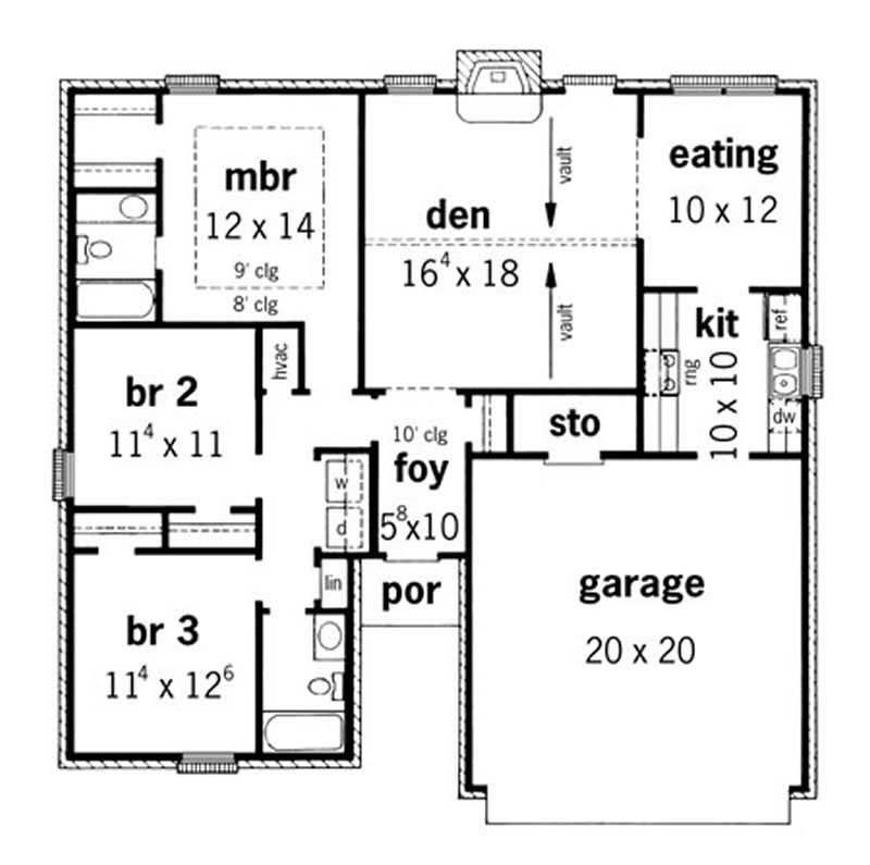 Floor Plan First Story of European Plan #164-1204