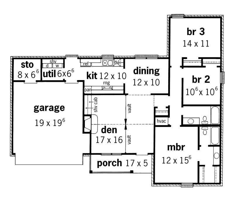 Floor Plan First Story of Country Plan #164-1205