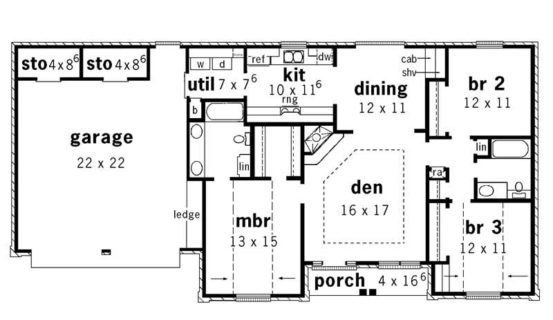 Floor Plan First Story of European Plan #164-1206