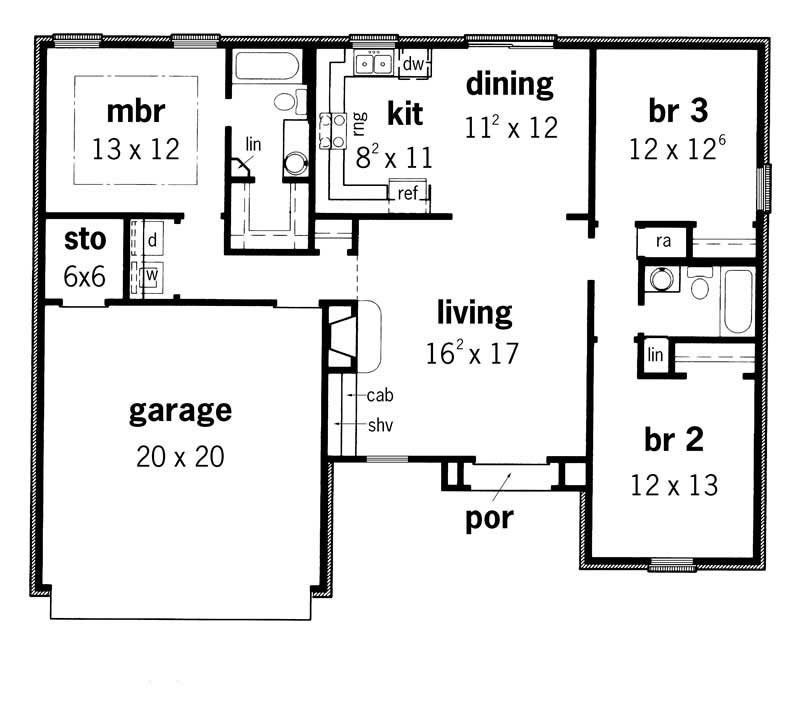 Floor Plan First Story of European Plan #164-1207