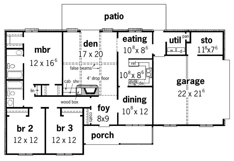 Floor Plan First Story of Country Plan #164-1208