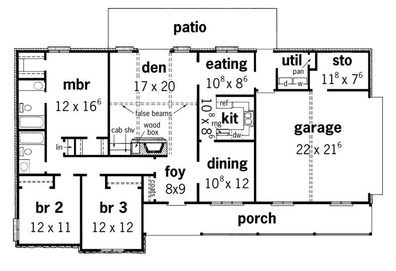 Floor Plan First Story of Country Plan #164-1209