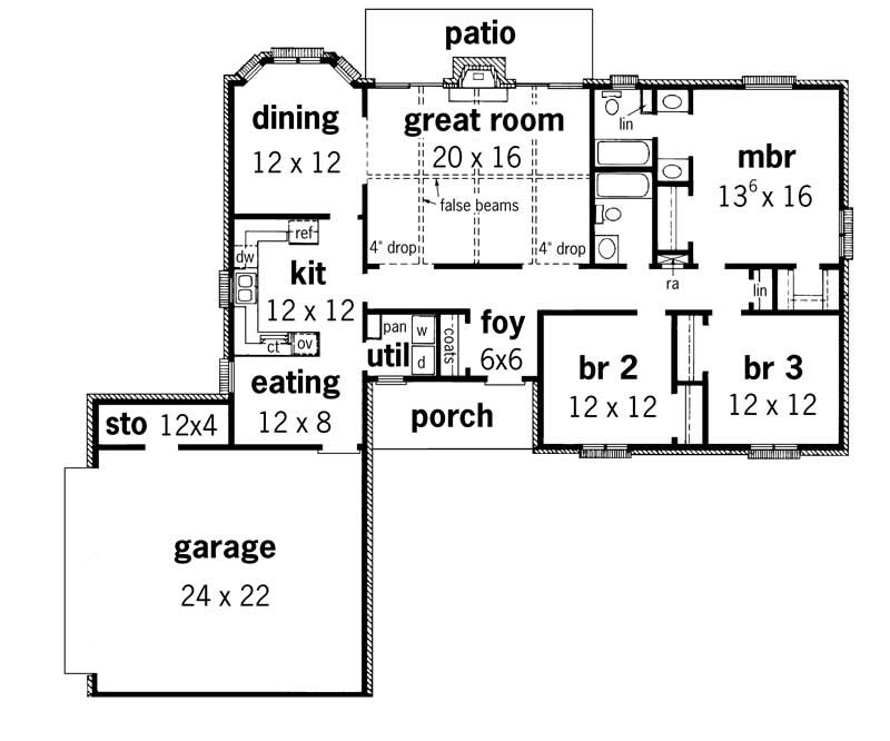 Floor Plan First Story of Country Plan #164-1212