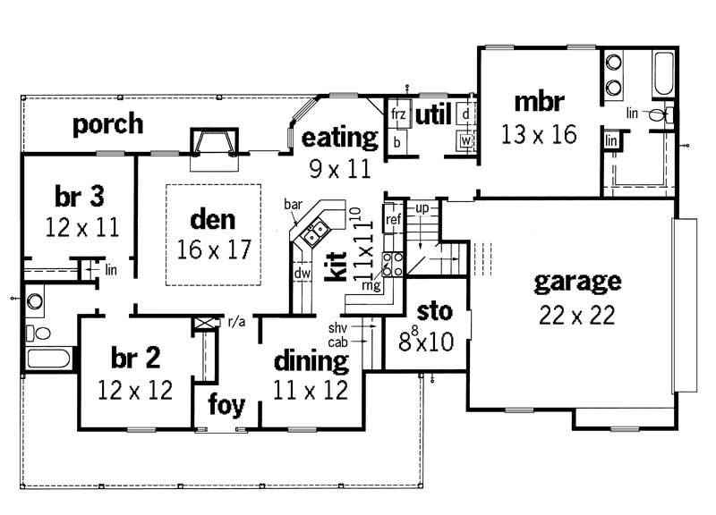 Floor Plan First Story of Country Plan #164-1213