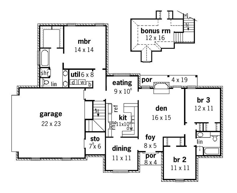 Floor Plan First Story of European Plan #164-1214