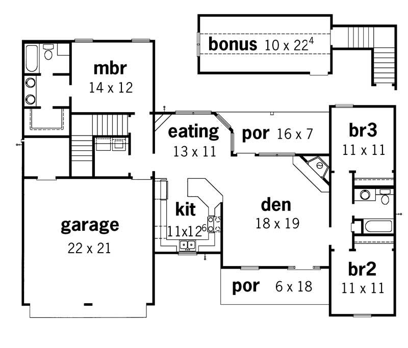 Floor Plan First Story of Cape Cod Plan #164-1215
