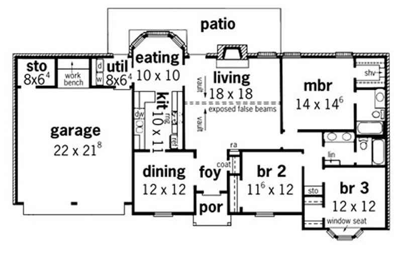 Floor Plan First Story of Country Plan #164-1216