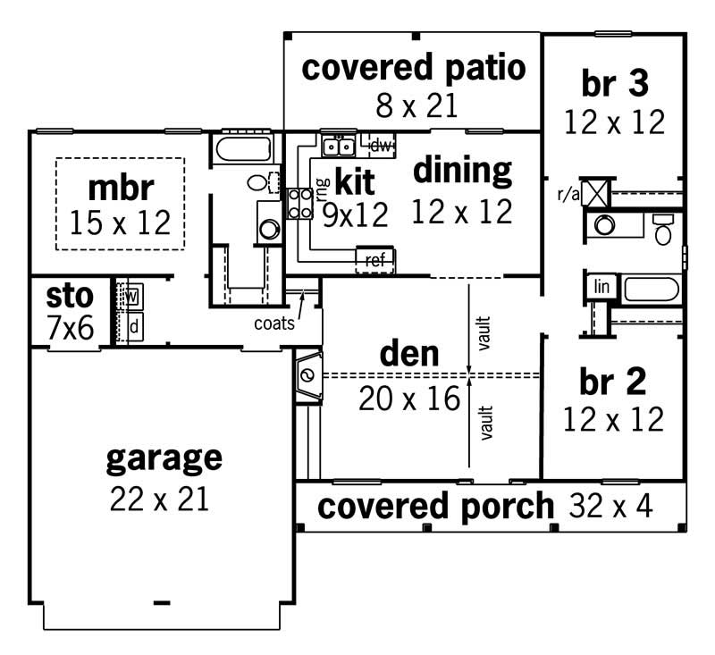 Floor Plan First Story of Cape Cod Plan #164-1217