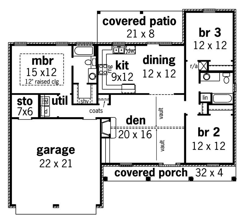 Floor Plan First Story of Country Plan #164-1218