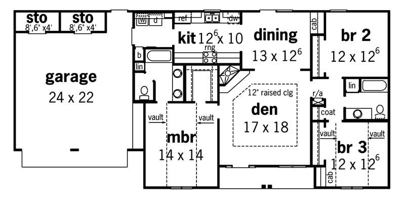 Floor Plan First Story of Country Plan #164-1219