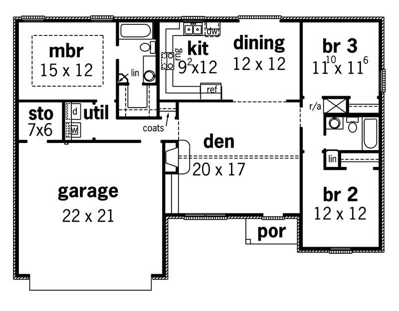 Floor Plan First Story of Country Plan #164-1220